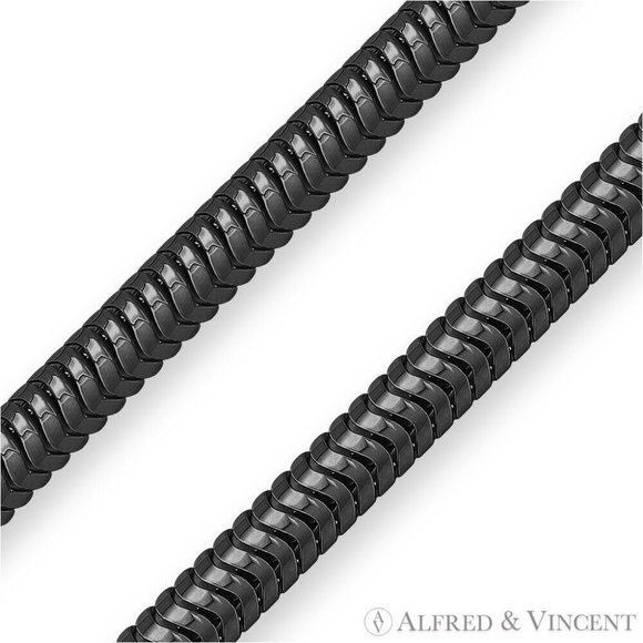 3mm Flexible Snake Link Chain Necklace in .925 Sterling Silver w/ Black Rhodium - Picture 2 of 2